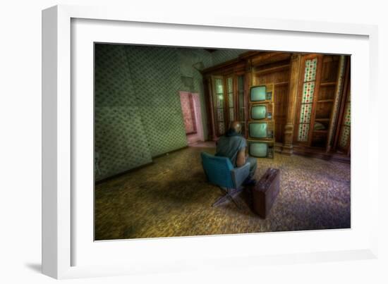 Male Figure in Abandoned Building with Televisions-Nathan Wright-Framed Photographic Print