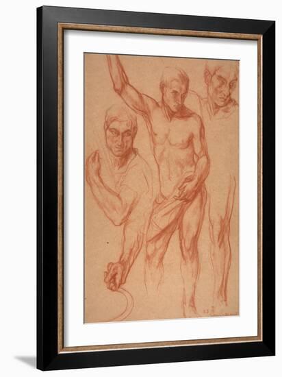 Male Figure Study with Re-Studies of Head, Arms, Shoulder, and Leg (Sketches for Centre Panel of Au-Charles Haslewood Shannon-Framed Giclee Print