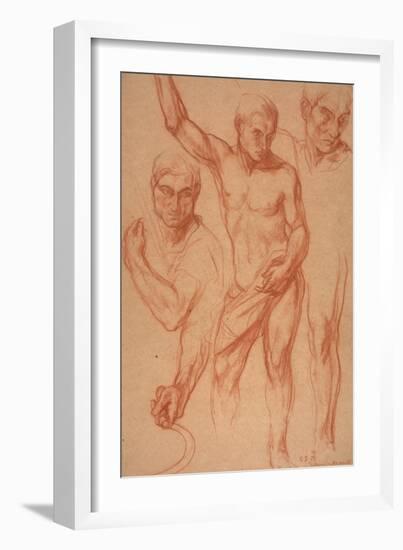 Male Figure Study with Re-Studies of Head, Arms, Shoulder, and Leg (Sketches for Centre Panel of Au-Charles Haslewood Shannon-Framed Giclee Print