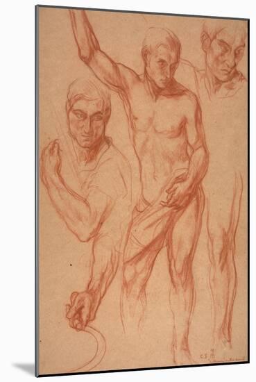 Male Figure Study with Re-Studies of Head, Arms, Shoulder, and Leg (Sketches for Centre Panel of Au-Charles Haslewood Shannon-Mounted Giclee Print
