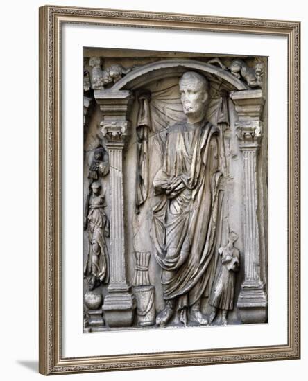 Male Figures in Draped and Pleated Robes, Decorations in Relief, Sarcophagus, Ancient Rome-null-Framed Giclee Print