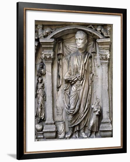 Male Figures in Draped and Pleated Robes, Decorations in Relief, Sarcophagus, Ancient Rome-null-Framed Giclee Print