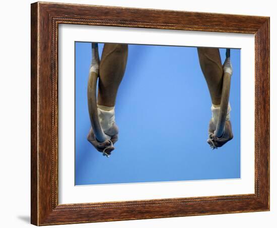 Male Gymnast Competing on Rings in Men's Qualification, 2004 Olympic Summer Games, Athens, Greece,-Steven Sutton-Framed Photographic Print