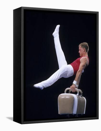 Male Gymnast Performing on the Pomell Horse-null-Framed Premier Image Canvas