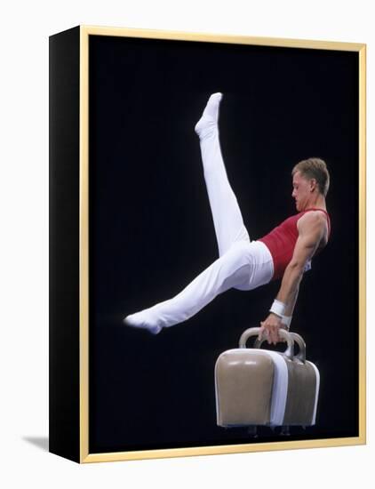 Male Gymnast Performing on the Pomell Horse-null-Framed Premier Image Canvas
