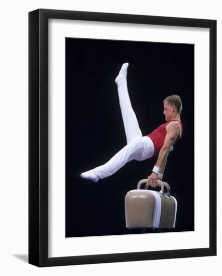 Male Gymnast Performing on the Pomell Horse-null-Framed Photographic Print