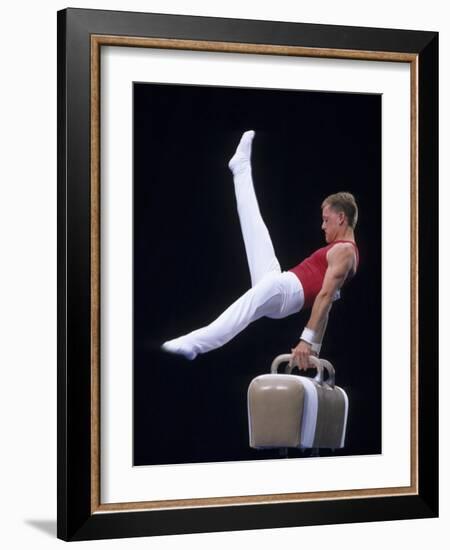 Male Gymnast Performing on the Pomell Horse-null-Framed Photographic Print