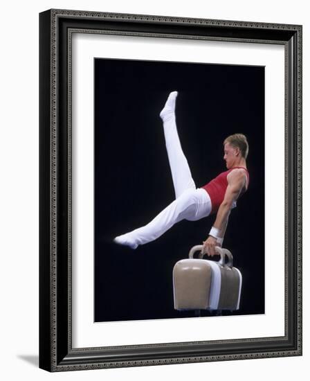 Male Gymnast Performing on the Pomell Horse-null-Framed Photographic Print