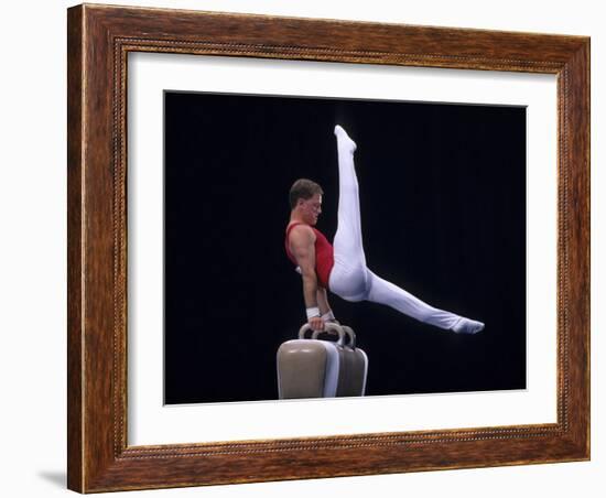 Male Gymnast Performing on the Pomell Horse-null-Framed Photographic Print