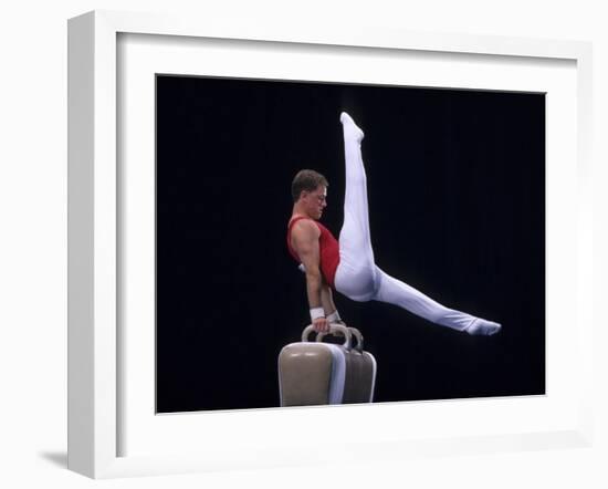 Male Gymnast Performing on the Pomell Horse-null-Framed Photographic Print