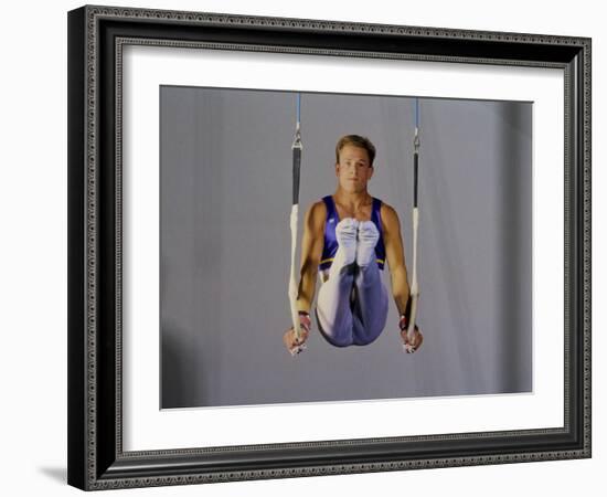 Male Gymnast Performing on the Rings-null-Framed Photographic Print