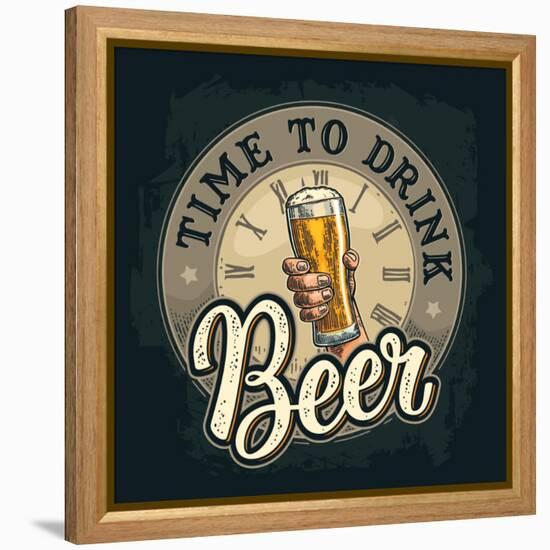 Male Hand Holding A Beer Glass. Born to Drink Lettering. Vintage Color Vector Engraving Illustratio-MoreVector-Framed Stretched Canvas