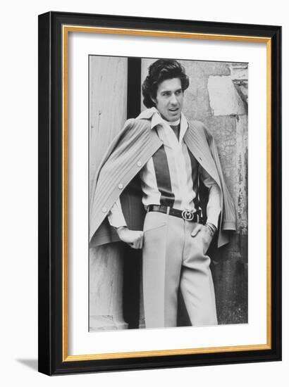 Male Model Wearing Silk Shirt and Wool Crepe Trousers-Henry Clarke-Framed Premium Giclee Print