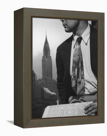 Male Model Wearing the Latest Trend with a photogrpahic fabric rendition-Nina Leen-Framed Premier Image Canvas