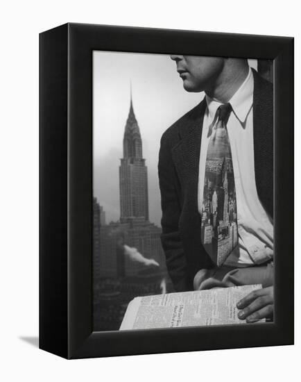 Male Model Wearing the Latest Trend with a photogrpahic fabric rendition-Nina Leen-Framed Premier Image Canvas