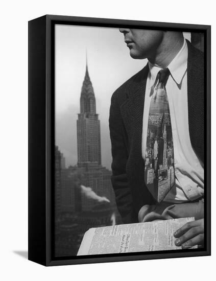 Male Model Wearing the Latest Trend with a photogrpahic fabric rendition-Nina Leen-Framed Premier Image Canvas