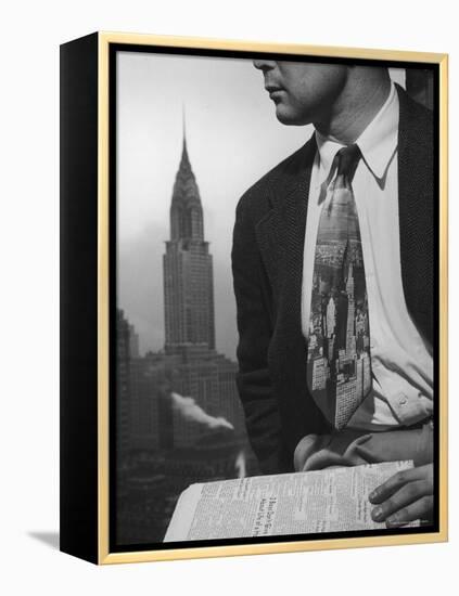 Male Model Wearing the Latest Trend with a photogrpahic fabric rendition-Nina Leen-Framed Premier Image Canvas