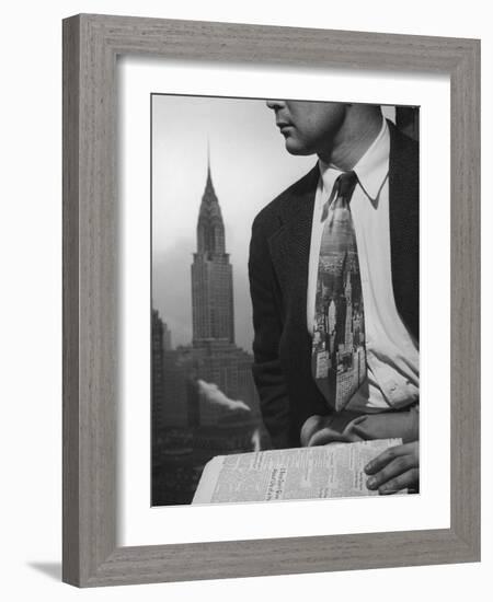 Male Model Wearing the Latest Trend with a photogrpahic fabric rendition-Nina Leen-Framed Photographic Print