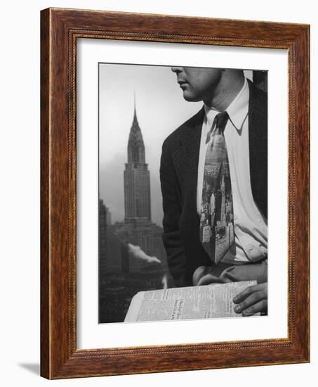 Male Model Wearing the Latest Trend with a photogrpahic fabric rendition-Nina Leen-Framed Photographic Print