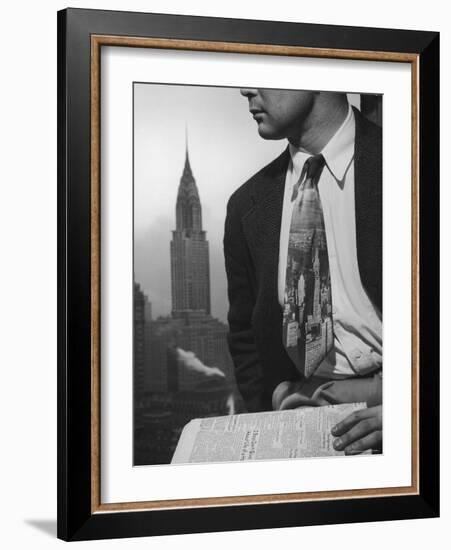 Male Model Wearing the Latest Trend with a photogrpahic fabric rendition-Nina Leen-Framed Photographic Print