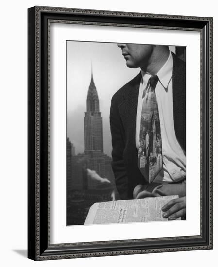 Male Model Wearing the Latest Trend with a photogrpahic fabric rendition-Nina Leen-Framed Photographic Print