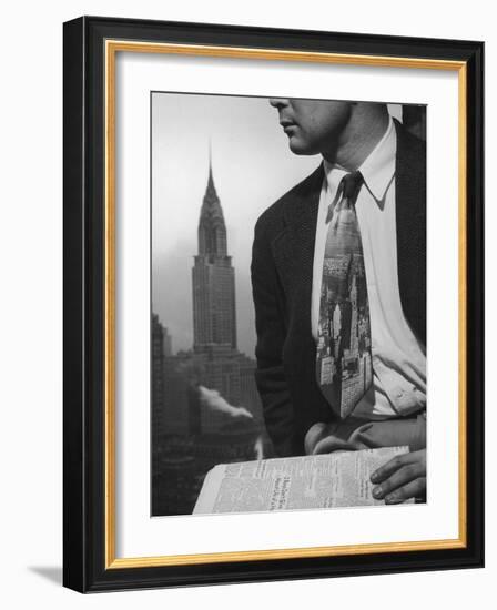 Male Model Wearing the Latest Trend with a photogrpahic fabric rendition-Nina Leen-Framed Photographic Print