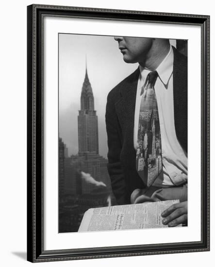 Male Model Wearing the Latest Trend with a photogrpahic fabric rendition-Nina Leen-Framed Photographic Print
