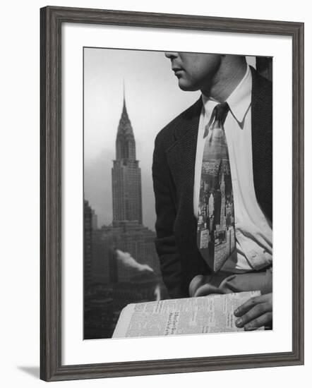 Male Model Wearing the Latest Trend with a photogrpahic fabric rendition-Nina Leen-Framed Photographic Print