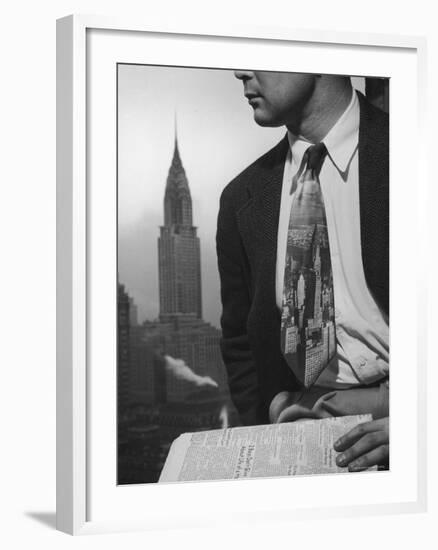 Male Model Wearing the Latest Trend with a photogrpahic fabric rendition-Nina Leen-Framed Photographic Print