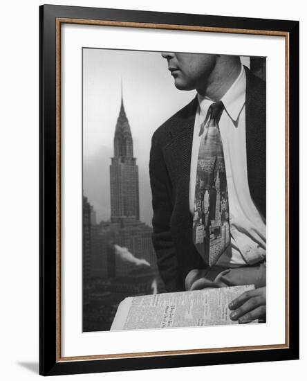 Male Model Wearing the Latest Trend with a photogrpahic fabric rendition-Nina Leen-Framed Photographic Print