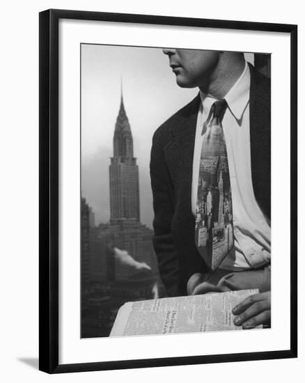 Male Model Wearing the Latest Trend with a photogrpahic fabric rendition-Nina Leen-Framed Photographic Print