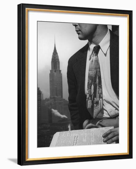 Male Model Wearing the Latest Trend with a photogrpahic fabric rendition-Nina Leen-Framed Photographic Print