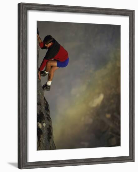 Male Mountain Climber on a Precipice-null-Framed Photographic Print