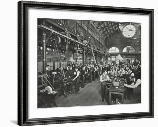 Male Munitions Workers in Engineering Shop, School of Building, Brixton, London, 1915-null-Framed Photographic Print