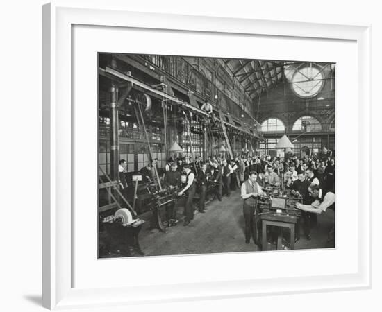 Male Munitions Workers in Engineering Shop, School of Building, Brixton, London, 1915-null-Framed Photographic Print