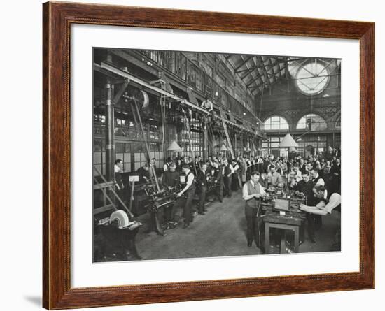 Male Munitions Workers in Engineering Shop, School of Building, Brixton, London, 1915-null-Framed Photographic Print