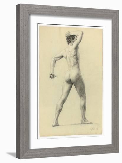 Male Nude from Back, C.1880 (Pencil Heightened with White Chalk on Paper)-Gustav Klimt-Framed Giclee Print