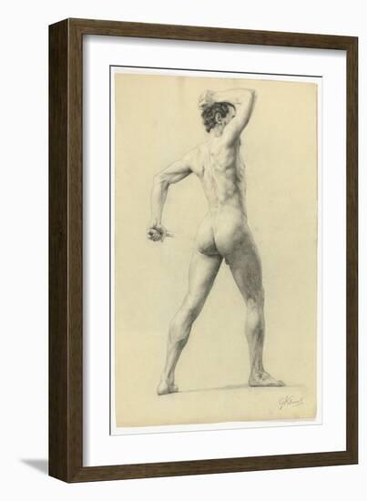 Male Nude from Back, C.1880 (Pencil Heightened with White Chalk on Paper)-Gustav Klimt-Framed Giclee Print