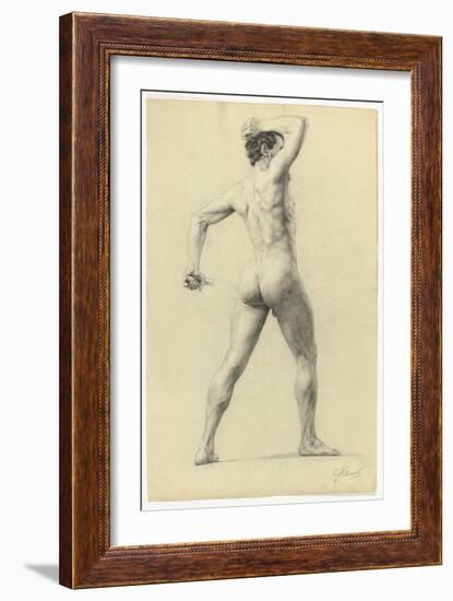 Male Nude from Back, C.1880 (Pencil Heightened with White Chalk on Paper)-Gustav Klimt-Framed Giclee Print