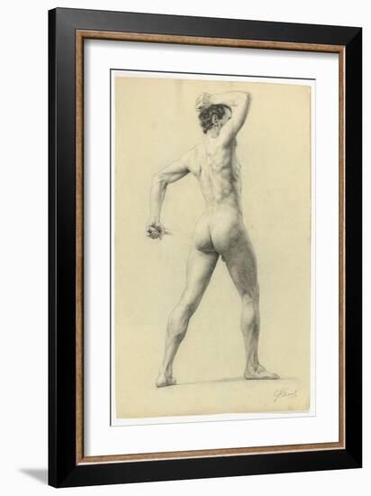 Male Nude from Back, C.1880 (Pencil Heightened with White Chalk on Paper)-Gustav Klimt-Framed Giclee Print