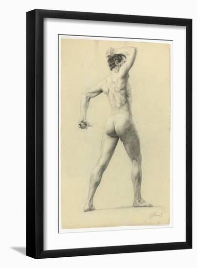 Male Nude from Back, C.1880 (Pencil Heightened with White Chalk on Paper)-Gustav Klimt-Framed Giclee Print