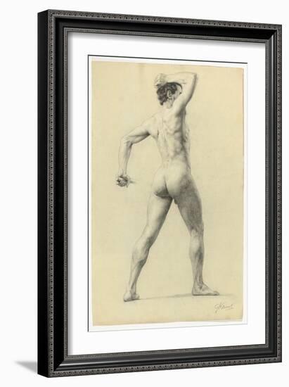 Male Nude from Back, C.1880 (Pencil Heightened with White Chalk on Paper)-Gustav Klimt-Framed Giclee Print