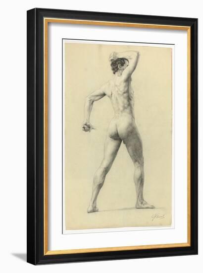 Male Nude from Back, C.1880 (Pencil Heightened with White Chalk on Paper)-Gustav Klimt-Framed Giclee Print