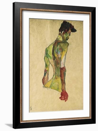 Male Nude in Profile Facing Right-Egon Schiele-Framed Giclee Print