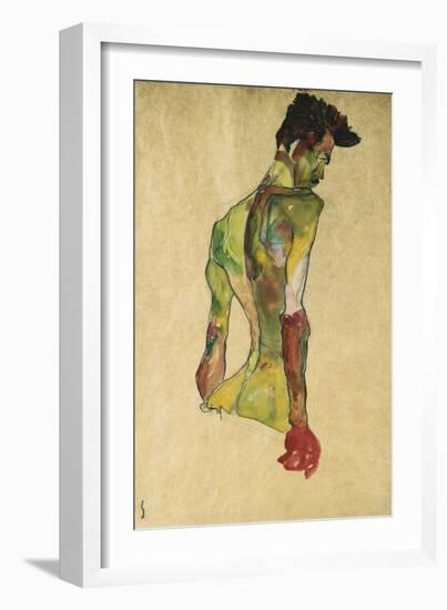 Male Nude in Profile Facing Right-Egon Schiele-Framed Giclee Print