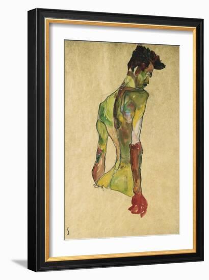 Male Nude in Profile Facing Right-Egon Schiele-Framed Giclee Print