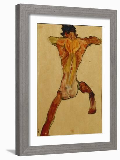 Male Nude Seen from Back; Mannlicher Ruckenakt, 1910-Egon Schiele-Framed Giclee Print