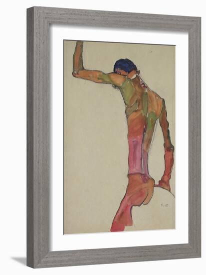 Male Nude with Arm Raised-Egon Schiele-Framed Giclee Print