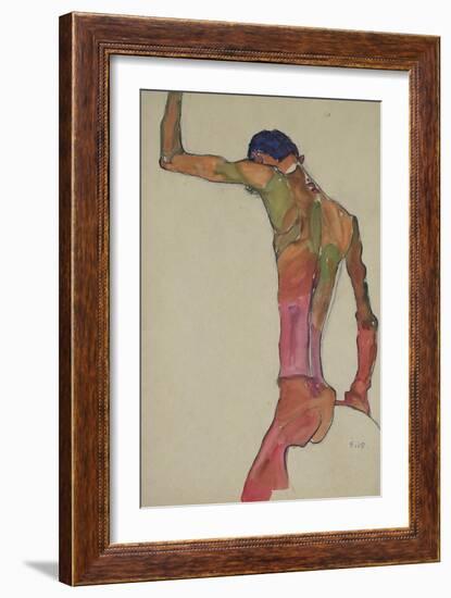 Male Nude with Arm Raised-Egon Schiele-Framed Giclee Print