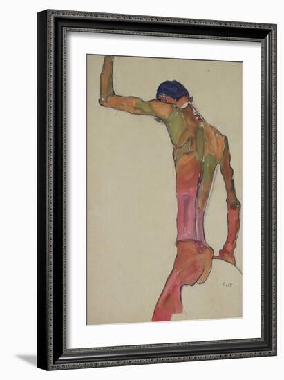 Male Nude with Arm Raised-Egon Schiele-Framed Giclee Print